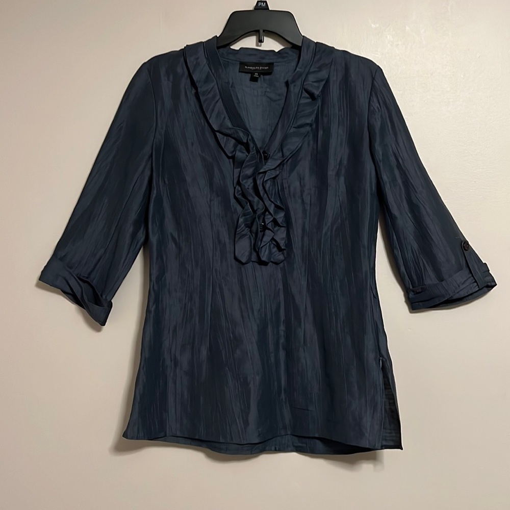 Classiques Entier Women's Iridescent Blue-Gray Linen-Blend‎ Tunic Blouse Sz XS